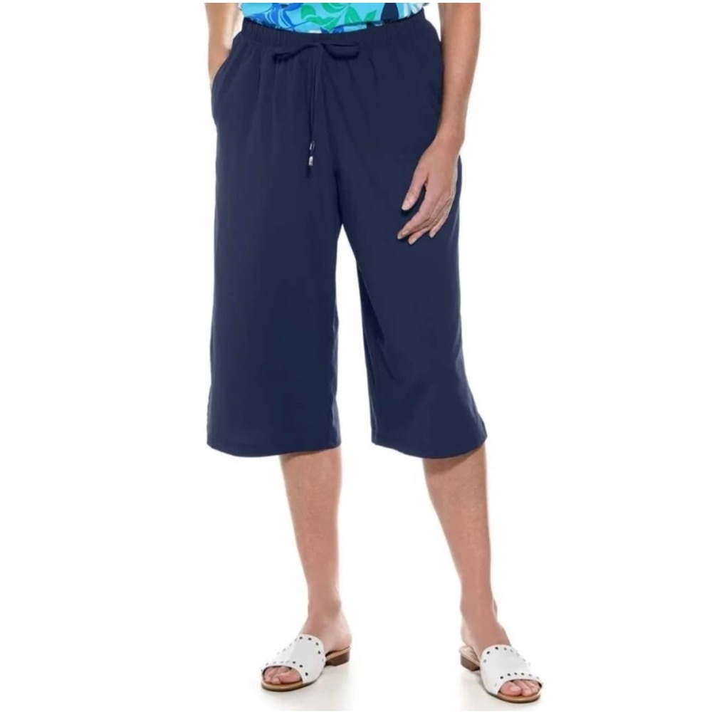 Coolibar Pants Womens Small Blue Cortona Culotte Wide Leg Crop Sun Protection